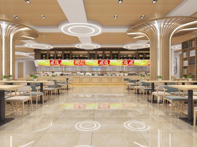 现代公共餐厅食堂3D模型下载